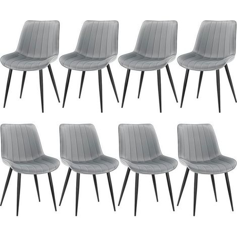 WAFTING Lot de 8 Chaises de Salle à Manger avec Assise et Dossier Tapissés en Velours, Pieds en Métal Robustes,Gris (1/5)