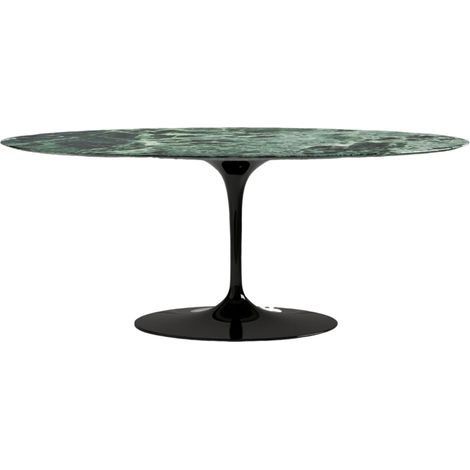 Les Tendances – Table ovale tulipe en marbre verde alpi 160 cm – Piètement noir brillant – Plateau 20 mm résistant aux rayures – Pour 6 à 7 personnes (1/5)
