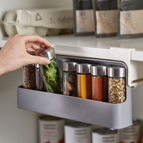 Organisateur de bouteilles d'épices Tiroir suspendu Etagère sans poinçonnage-3213.56.5cm, Gris, 1pc (1/5)