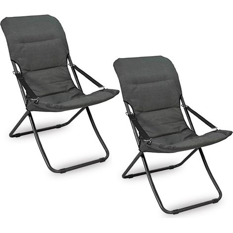 Poltrone lettino da veranda sdraio giardino Floris con cuscino grigio scuro x2