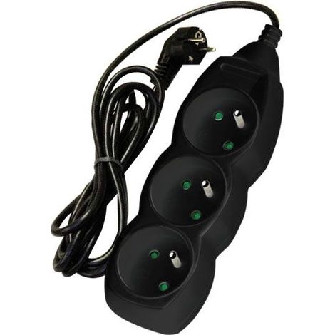 Cable alargador, 3 enchufes, negro, 5 m en línea (1/4)