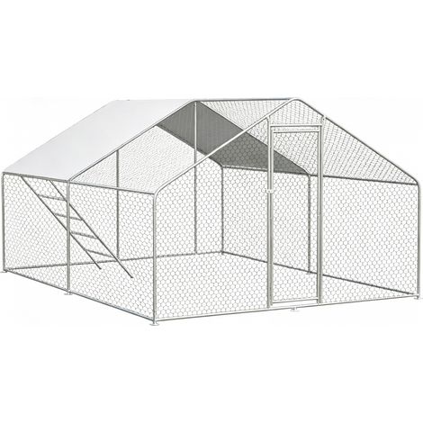 Recinto in metallo per galline 3 x 4 x 2 m con chiusura di sicurezza e copertura PE impermeabile (1/5)