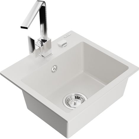 Mexen Milo lavello in granito 1 vasca con miscelatore da cucina Rita, bianco - 6505-20-670300-00 (1/5)