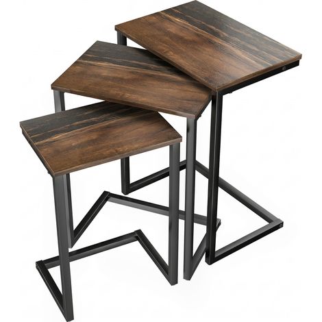GagaLot de 3 tables gigognes style industriel cadre en acier 45 x 30 x 60 cm (1/5)