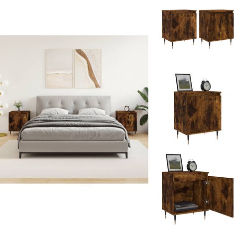 Nachttische 2 Stk. Räuchereiche 40x30x50 cm Holzwerkstoff - Holznachtschränke - Schlafzimmermöbel - Nachttische Set - Wohnzimmer Dekoration - Beistelltisch (1/5)