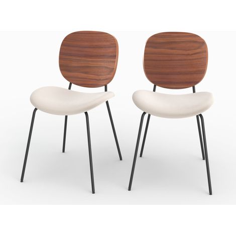 Lot de 2 chaises en tissu beige chiné et bois - SIMONE