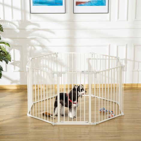 Parque para perros plegable 482,5x2x76 cm de plástico blanco con puerta, ahorra espacio – MEUBLIV (1/5)