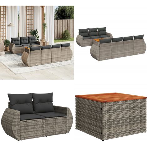 8-tlg. Garten-Sofagarnitur mit Kissen Grau Poly Rattan - Gartenmöbel - Outdoor Möbel - Rattan Gartenset - Lounge Set - Esstischgarnitur - Home & Living (1/5)