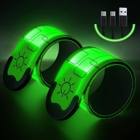 2PCS LED Luminous Armband Rechargeable Via USB, LED Reflective Running Armband (1/4)