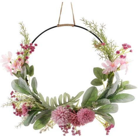Artificial Flower Wreath, 41cm, Artificial Door Wreath with Orchids, Decorative Wreaths, Spring Door Wreath, for Doors, Windows, Walls, Bedrooms