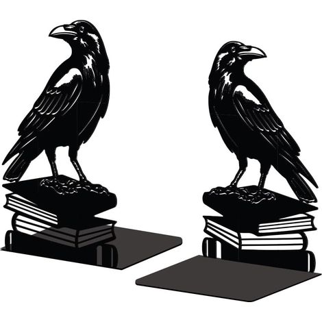 Lot de 2 Serre-Livres Métal Corbeau sur Pile De Livres Décoratif (1/5)