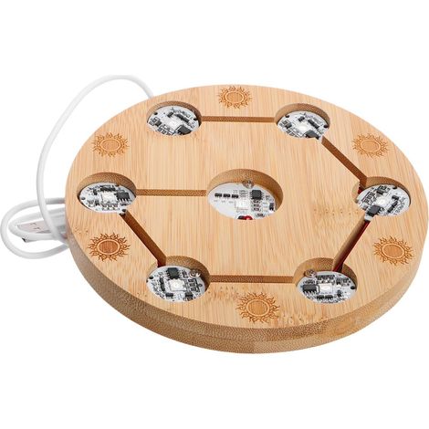 Socle Lumineux Rond pour Boule de Cristal en Bois Massif avec 7 LED Réglables, Base USB Multicolore pour Présentoirs et Décoration Intérieure (1/5)