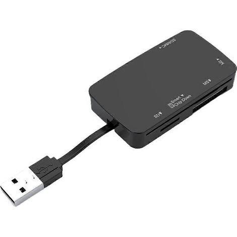 Lecteur de cartes USB 2.0 6 en 1, lecteur/adaptateur/hub de cartes mémoire haute vitesse 480 Mbps, prend en charge les cartes à puce 480 Mbps TF, MS, M2, SD/MMC. (1/5)