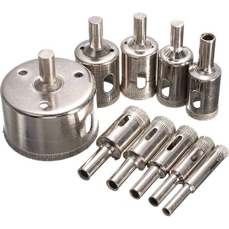 Set de 10 trépans diamantés pour verre et céramique, 8-50 mm, scie cloche pour carrelage, marbre, granit, pierre, outillage bricolage, coupe nette. (1/5)