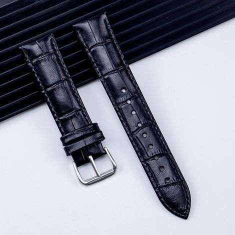 Bracelet, 16 mm de large, idéal pour les hommes et les femmes, texture crocodile, boucle argentée, bracelet de remplacement étroit avec coutures. (1/4)