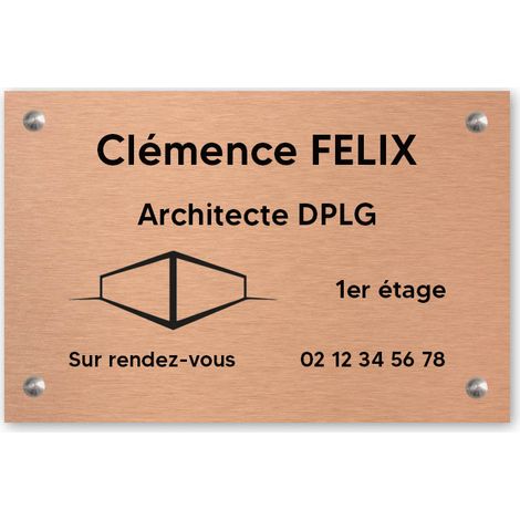 Plaque professionnelle PVC 30x20 Personnalisée avec Logo | Architectes - Cuivre lettres noires (1/3)