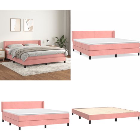 Sommier à lattes de lit avec matelas Rose 160x200 cm Velours - Lit Double - Lit Velours - Lit Rose - Matelas Ressorts Ensachés - Tête De Lit Ajustable - Home & Living (1/5)