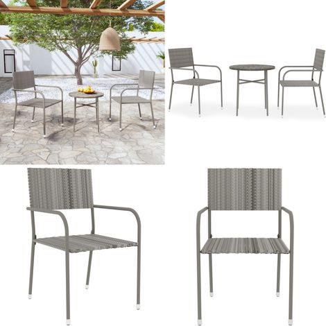 Set Mobili da Pranzo per Giardino 3 pz in Polyrattan Grigio - Tavolo da pranzo esterno - Sedie da giardino