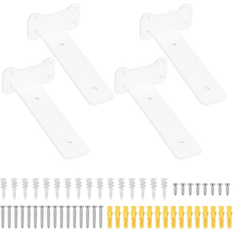 4 Pcs Equerre Etagere Murale Blanc, 150 mm Equerre Charge Lourde, Équerre Étagère de Fixation Etagere Murale Invisible, Supports d'Étagère Murale Metal Industrielle pour Étagère Meuble (1/4)