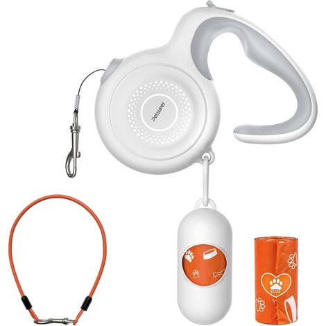Laisse extensible pour chien de 3 m, verrouillage automatique, câble en acier résistant aux morsures, anti-enchevêtrement à 360° (1/5)