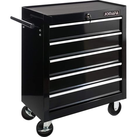 JOMAFA Carro de Taller Caja de Herramientas 5 cajones Cerradura por Llave 4 Ruedas 2 Ruedas con Freno de Bloqueo Alfombrillas Antideslizantes (1/5)