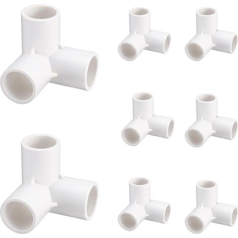 Lot de 8 raccords coudés à 3 voies pour tuyaux PVC, compatibles avec la fabrication de meubles en PVC, les structures de serres et les tentes. (1/4)