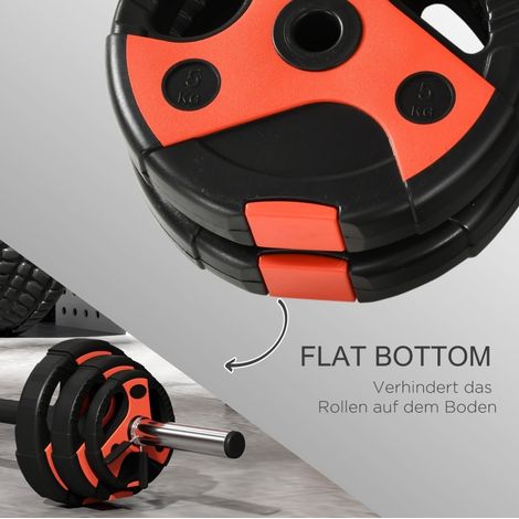 Kit d'haltères 20 kg avec 6 disques, barre antidérapante, rouge et noir HAVRYA (1/5)
