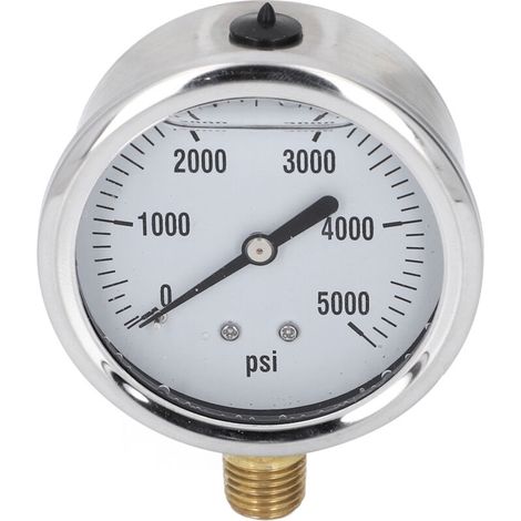 High-pressure hydraulic pressure gauge filled with glycerin fluid, 5000 PSI, 2.5-inch dial, 1/4-inch NPT, stainless steel, for oil, water, and air testing (1/5)