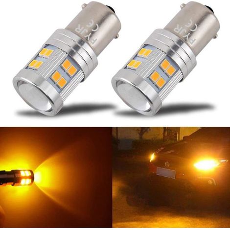 Ecleanfy - 1156 Ba15s P21w Ampoules LED Ambre Jaune Orange, 6W 12V 24V Super Brillante, avec projecteur (Lot de 2) [Classe énergétique A++] (1/5)