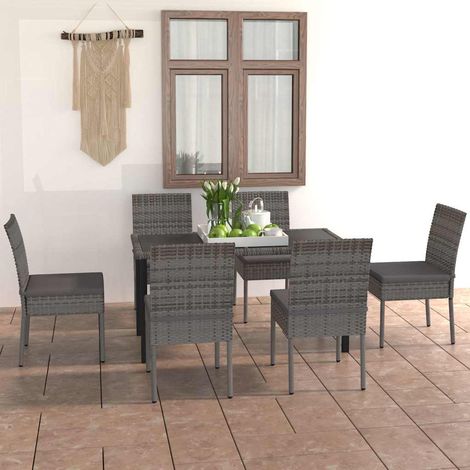 Ensemble Table et Chaise de Jardin 7 pcs - Ensemble de salle à manger de jardin Résine tressée Gris BV399422 - BonneVie (1/5)