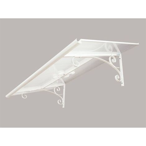 Levigne – Marquise de porte rétro 120 x 90 cm – Aluminium et polycarbonate blanc – Gouttière intégrée pour écoulement optimal – Fixations incluses