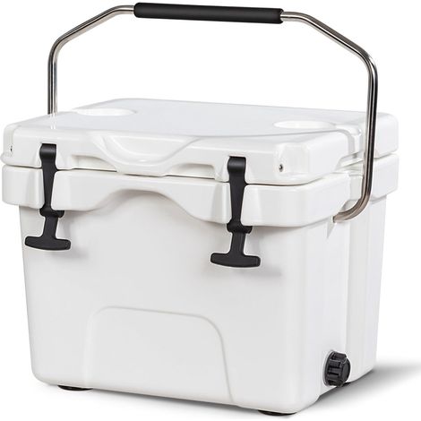 Nevera portátil aislante de 46 x 34 x 33 cm con tapón de vaciado y 2 portavasos en PE blanco 200012140