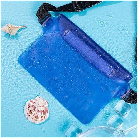 YUIT-Sac banane étanche bleu PVC téléphone portable, housse protection tactile extérieure (1/5)
