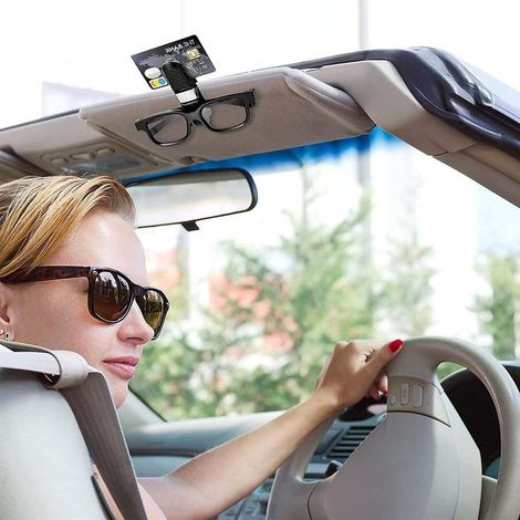 Auto-Sonnenbrillenhalter, 2er-Set, doppelseitiger Clip, 180-Grad-Drehung für Sonnenblenden im Auto