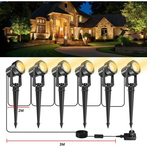 LED-Außenstrahler, 3000 K warmweiße Gartenbeleuchtung, IP67 wasserdichter Außenstrahler, Gartenlampe mit 3 m 27 V-Adapter, LED-Außenstrahler für Garten, Innenhof, Bäume (6 Stück)