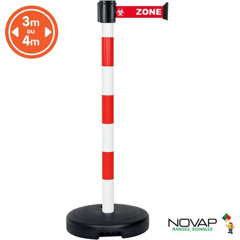 Poteau PVC Rouge/Blanc à sangle rouge zone contaminée 3m x 50mm sur socle 9kg à lester - 2800341 (1/2)
