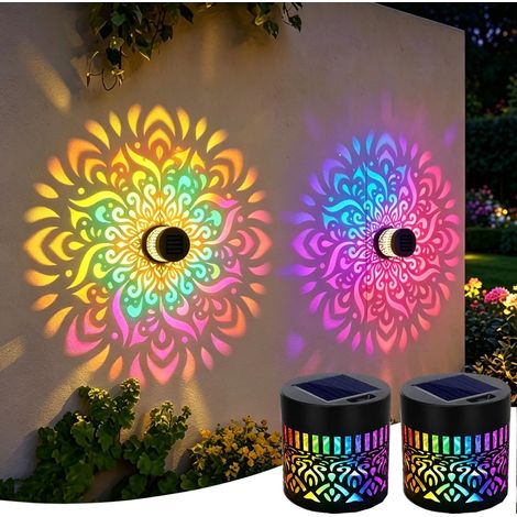 Applique Murale Solaire Dégradé 7 Couleurs Mandala Fleur Lumiere Solaire Murale Métal LED Etanche Lampion Mural Poser Terrasse (1/5)