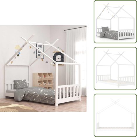 The Living Store Cadre de lit d'enfant Blanc Bois de pin massif 80x160 cm - Cadre de lit (1/5)