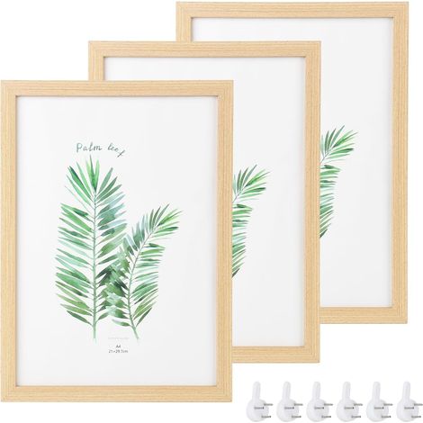 Ensemble de Cadres Photo A4 3 Pièces Cadres Photo en Bois Massif A4 en Bois de Chêne avec Verre Plexi pour Pose sur Table et Murale Ensemble de Cadres pour Photos, Affiches, Puzzles (23x32 cm) (1/5)