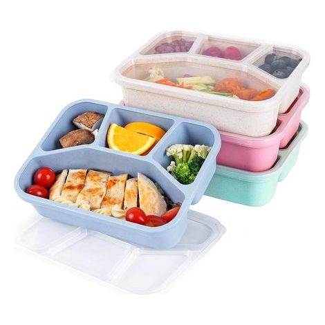 Coffret bento quatre pièces –Boîte à lunch à quatre compartiments-Micro-ondable –Comprend une fourchette et une cuillère (1/5)