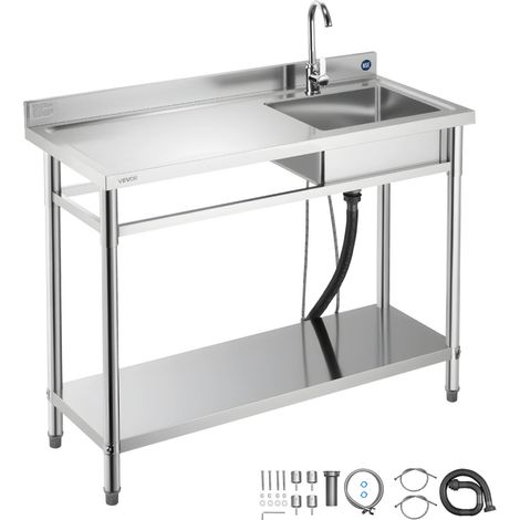 VEVOR Lavandino Mobile da Cucina 1200 x 500 x 940 mm, Vasca Singola con Rubinetto e Ripiano, Lavello da Cucina per Garage, Ristorante, Lavanderia, Lavabo da Esterno con Piano di Lavoro Sinistra