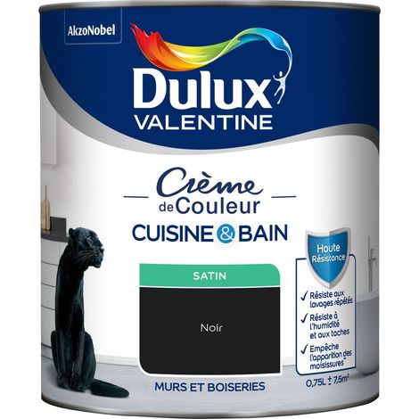 Dulux Valentine Peinture Intérieure Crème de Couleur Cuisine et Salle de bain - Satin Noir 0,75 L
