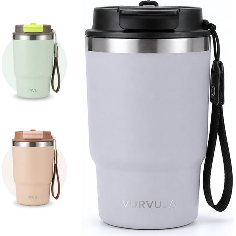 Gobelet isotherme 470 ml en acier inoxydable 3 en 1 avec paille et couvercle anti-fuite. Tasse isotherme avec sangle intégrée, réutilisable et sans BPA, isotherme à double paroi pour froid et chaud (1/5)