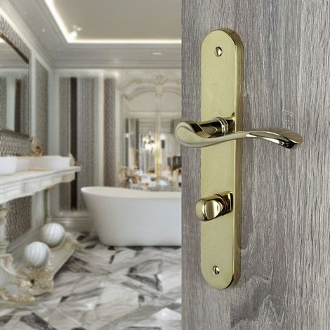 Ouvre&Déco – Poignée de porte d'entrée LAURA – 2 poignées avec verrou condamnation – Laiton poli – Entraxe 195 mm – Finition brillante résistante