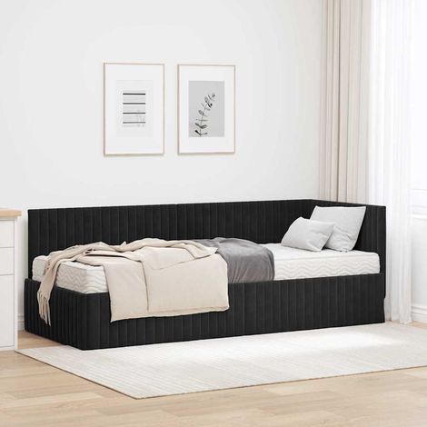 Eckbettgestell mit Matratze mit Kopfteil 2 pcs Schwarz Samt