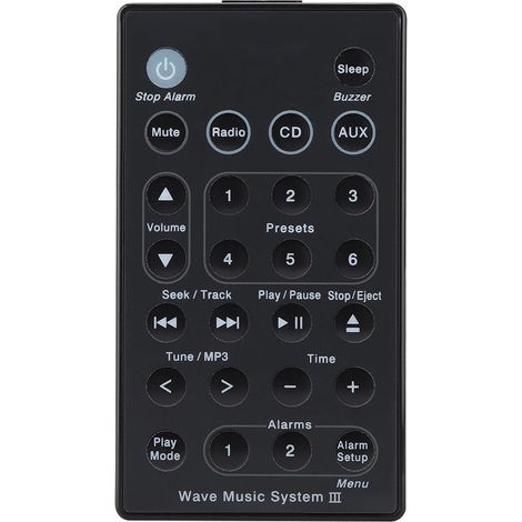 1 Télécommande universelle, compatible système audio Wave Music Radio CD B7, boutons ergonomiques, portée 10 m, ABS noir (1/5)