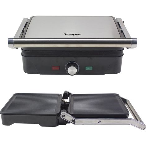 BEPER P101TOS503 Griglia Elettrica Multifunzione GRAND GRILL 3 in 1 – Bistecchiera, Piastra Panini e Griglia Barbecue – Piastre 28x25 cm, Apertura 180°, Termostato Regolabile – 2000W (1/5)