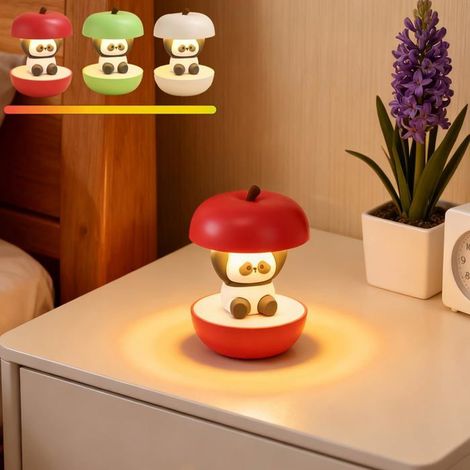 Veilleuse Panda Mignon dans une Pomme, Lampe LED Tactile Rechargeable par USB à 3 Niveaux d'Intensité, Veilleuse Kawaii pour Chamb,q (1/5)