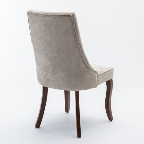 Chaises de salle à manger en lin floqué — Chaises confortables en tissu rembourré, associées à des pieds incurvés en bois massif  un choix idéal pour les salles à manger et les cuisines (Lot de 2, Bei (1/4)