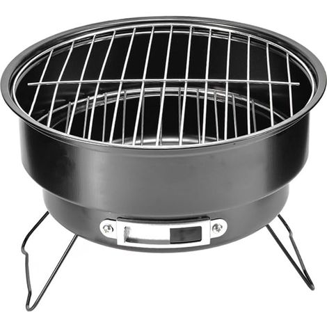 Barbecue rond portable de 25 cm en bois de charbon avec poignée pour cuisine extérieure, barbecue, pique-nique, camping (1/5)